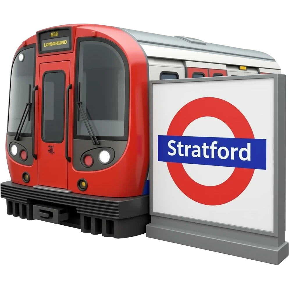 Make a London Underground train 1996 stock at the top on the board make it say Stratford emoji