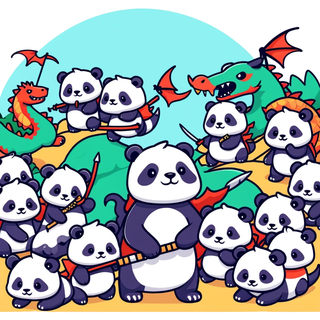 Pandas and Dragons makes war Reality datailed emoji