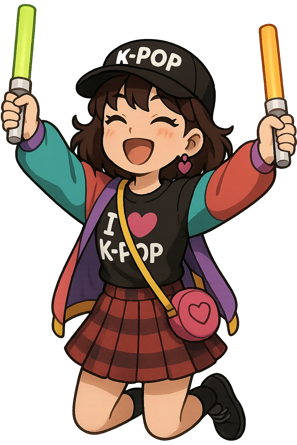 kpop fan cheering with glowsticks, cute emoji