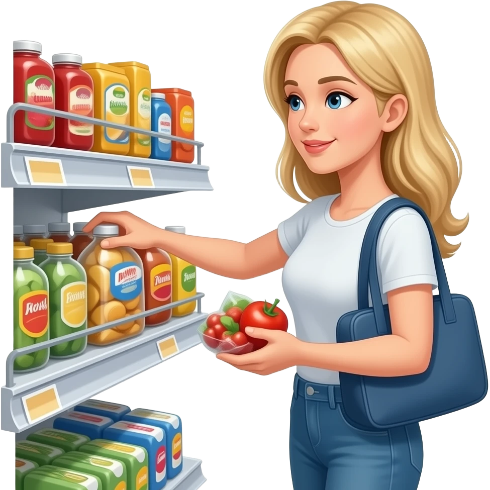 mulher loira no supermercado fazendo compras emoji