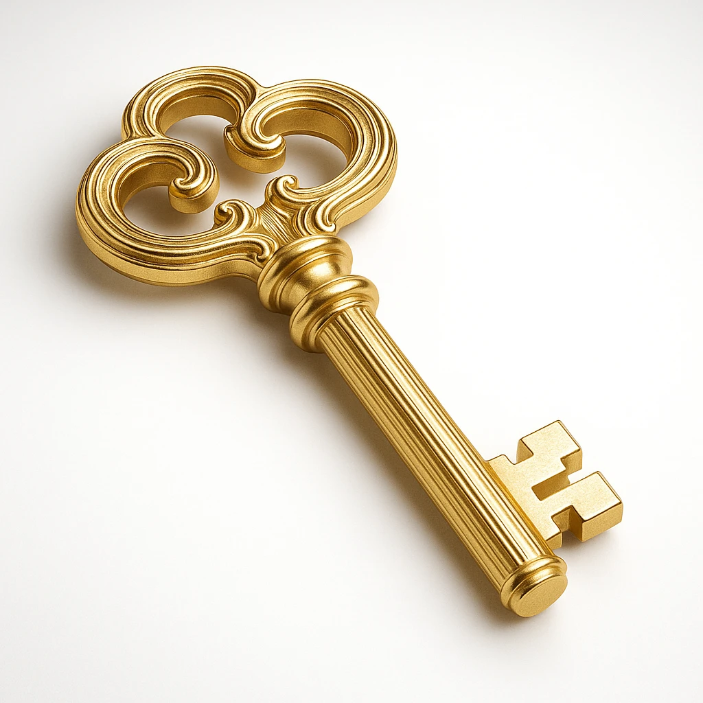 an elegant and detailed gold key, luxurious and refined, gold objects style emoji