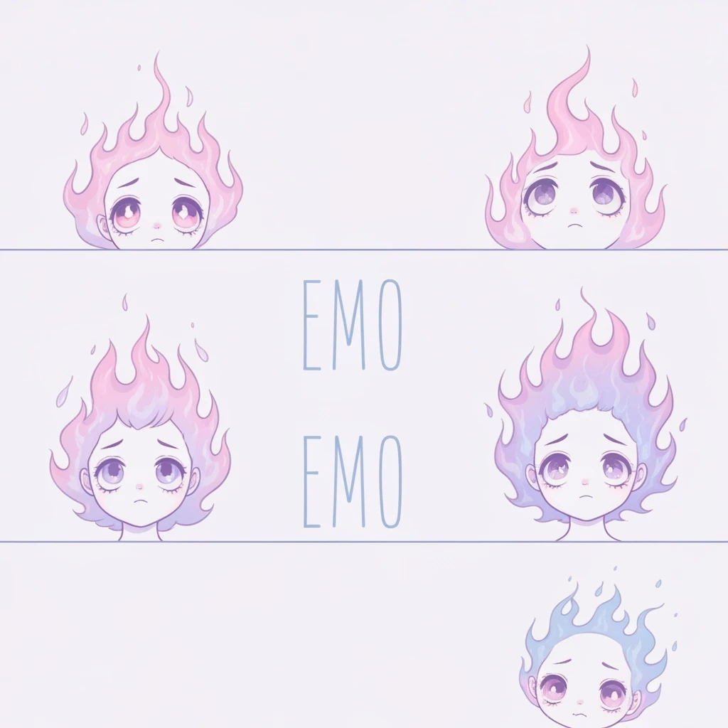 pastel emo banner with flames, cute, expressive, minimal emoji