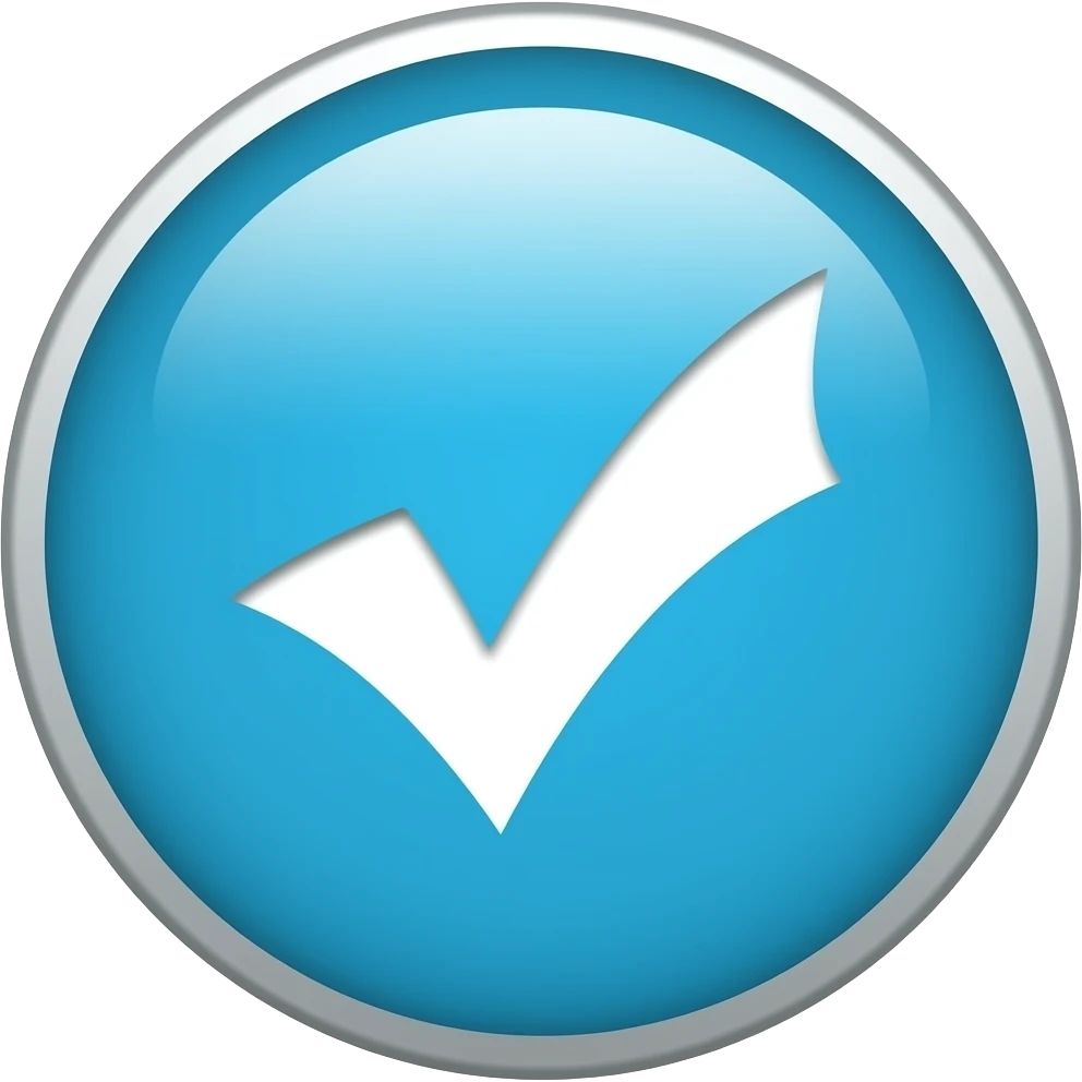 A circular check icon with a cyan blue background and a white checkmark in the center. emoji
