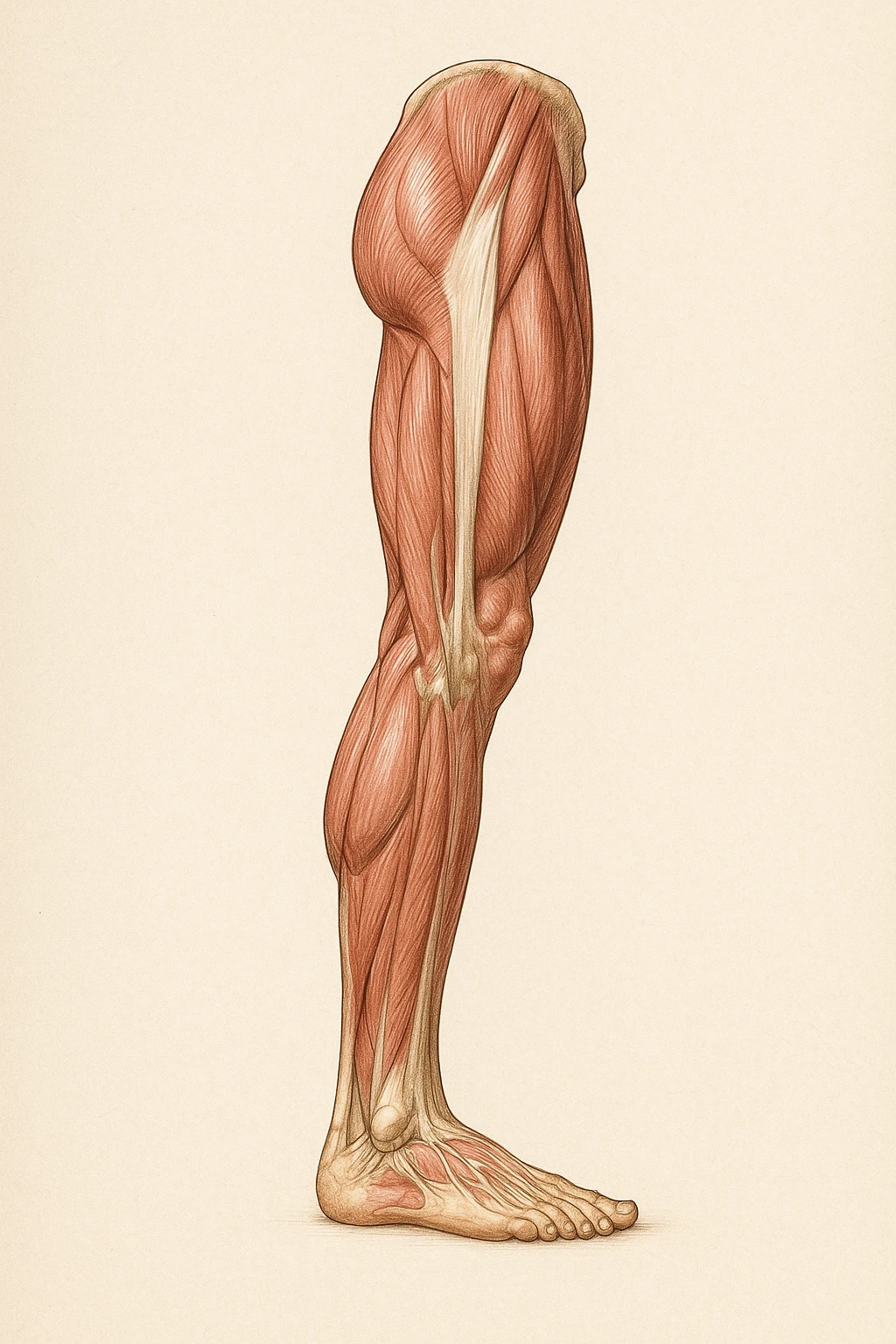 muscular left leg, realistic, detailed anatomy, medical illustration style emoji