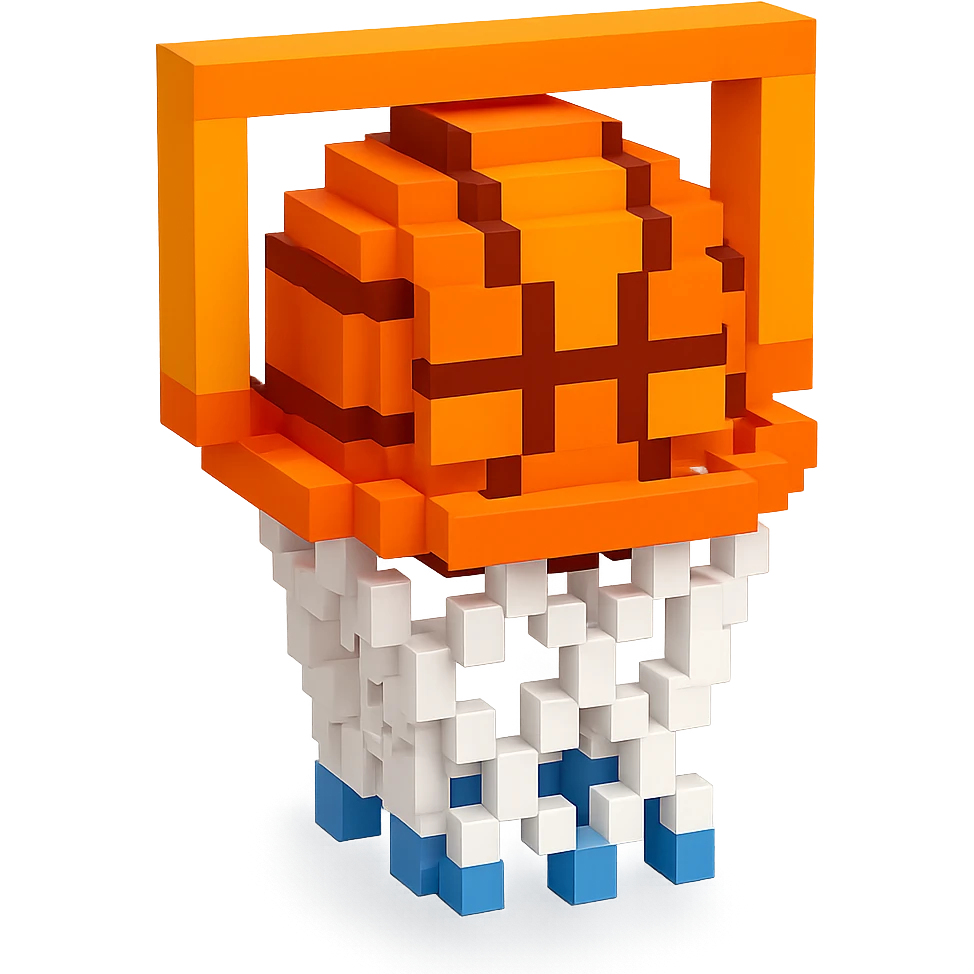 Voxel-style basketball in a net, variation 4 emoji