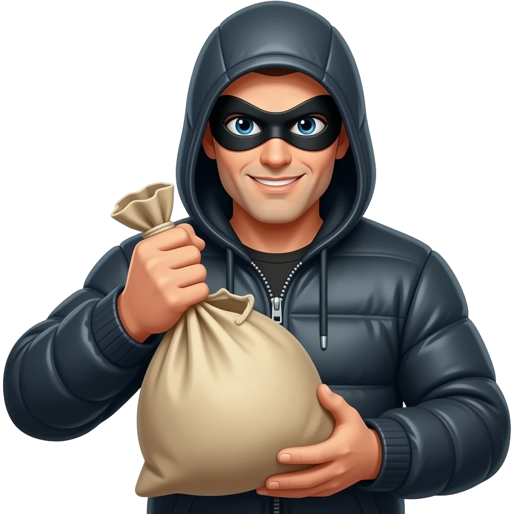 Somebody with a mask an open bag robber emoji