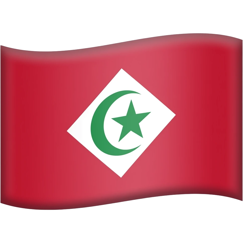 Flat IOS emoji of the Rif flag : red background, centered white diamond, inside a green crescent opening right with a green five-pointed star. Horizontal Long Rectangle shape, vector, no text, similar to ios flag style. emoji