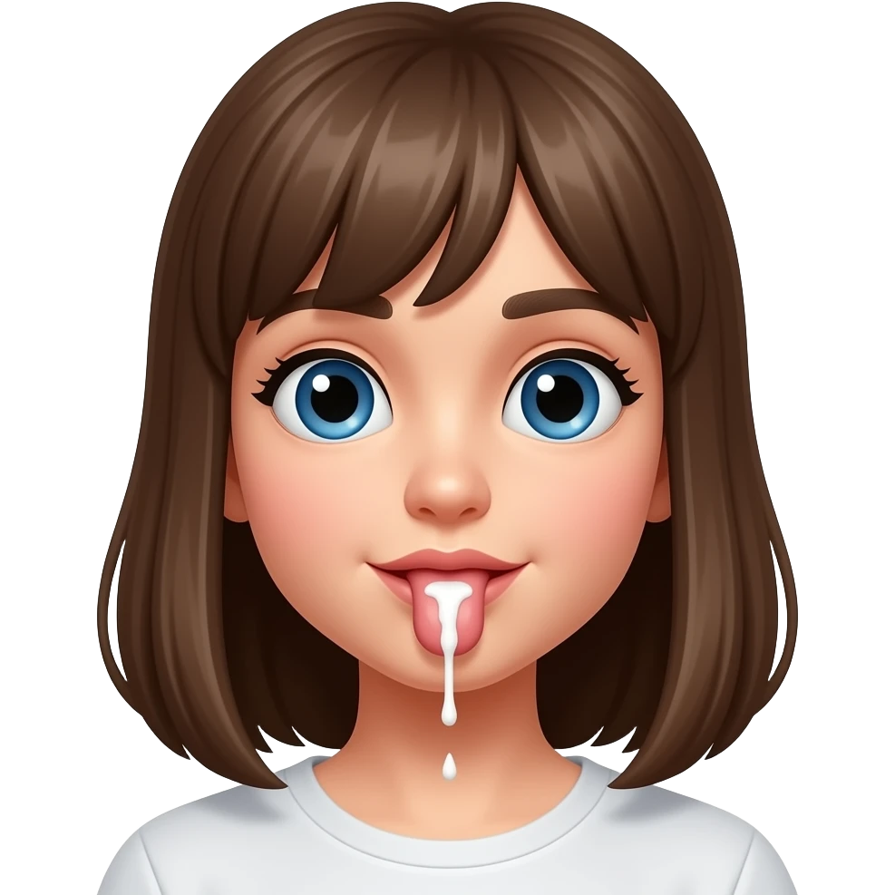 A girl sucking a penis with milk coming down her chin emoji