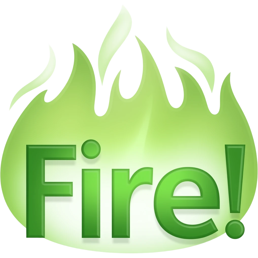 write "On Fire!" in green bold curvy fire letter emoji