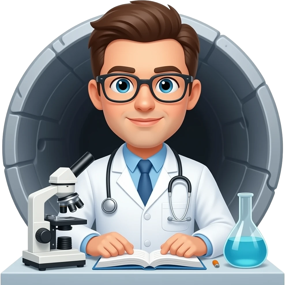 hazme un doctor con un fondo de alcantarilla trabajando en su laboratorio emoji