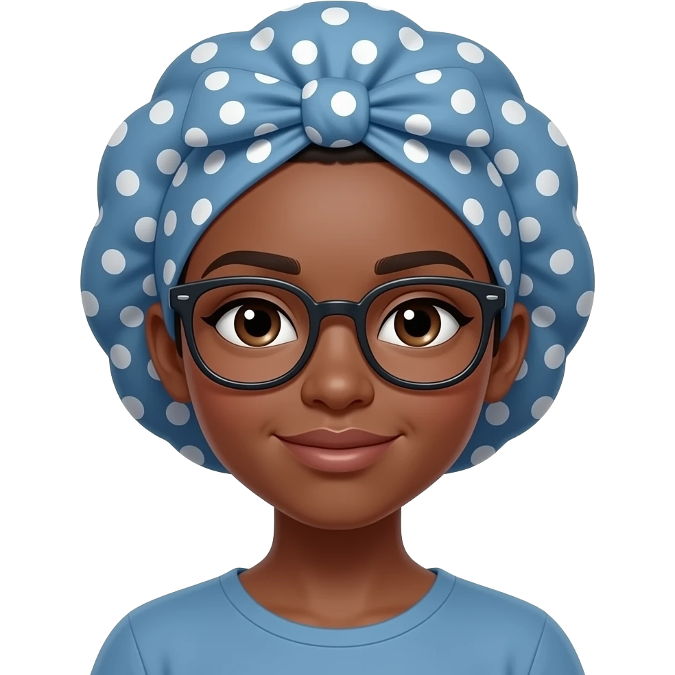a black girl with hair bonnet wearing glasses emoji