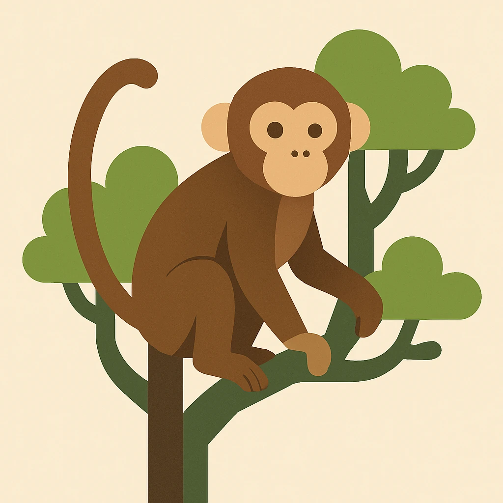 Flat design style monkey in the tree emoji