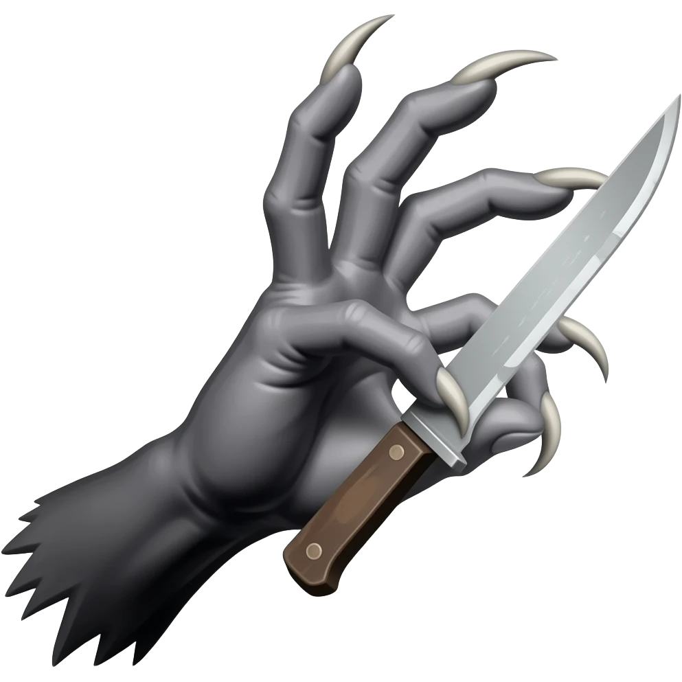 Long dark Demonic hand with sharp claws. Make the hand reach out to attack and slash towards the right of the image violently. Shift the perspective to a side profile to show the curvature and length of the claws more clearly. emoji