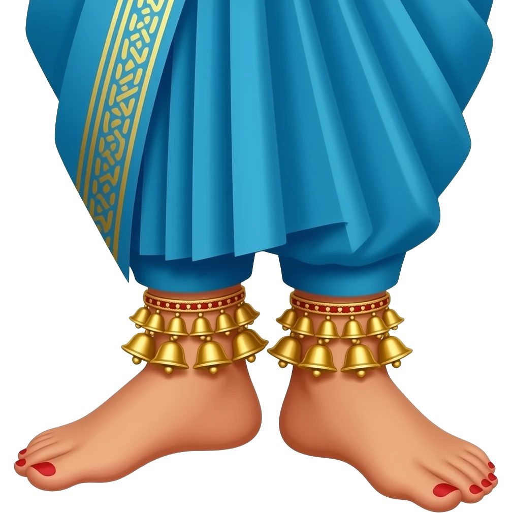 bharatanatyam ankle with blue costume wearing red alta and ghungroo  two ankle emoji