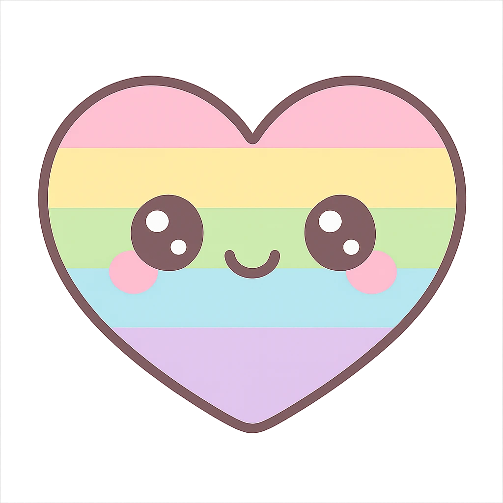 pride heart with cute face, pastel colors, simple and adorable, kawaii style emoji