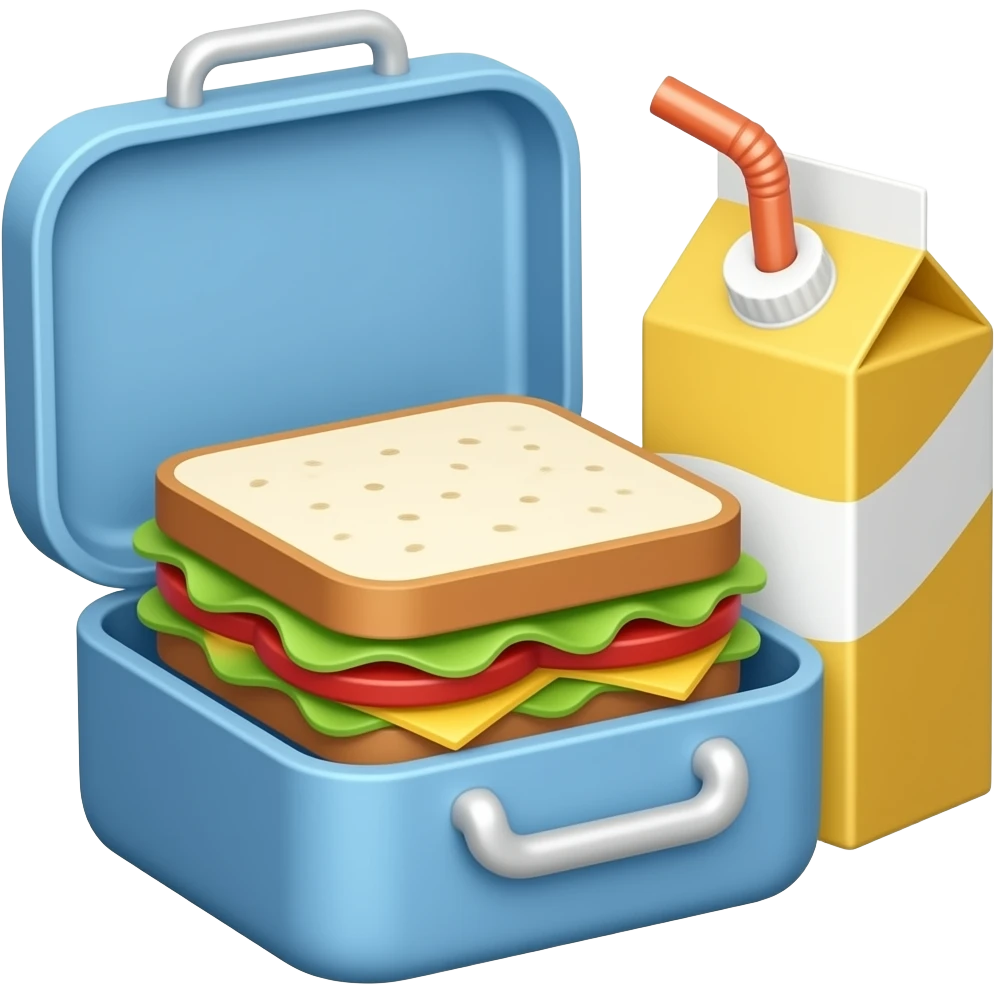 lunchbox with sandwich and juice box with a straw emoji