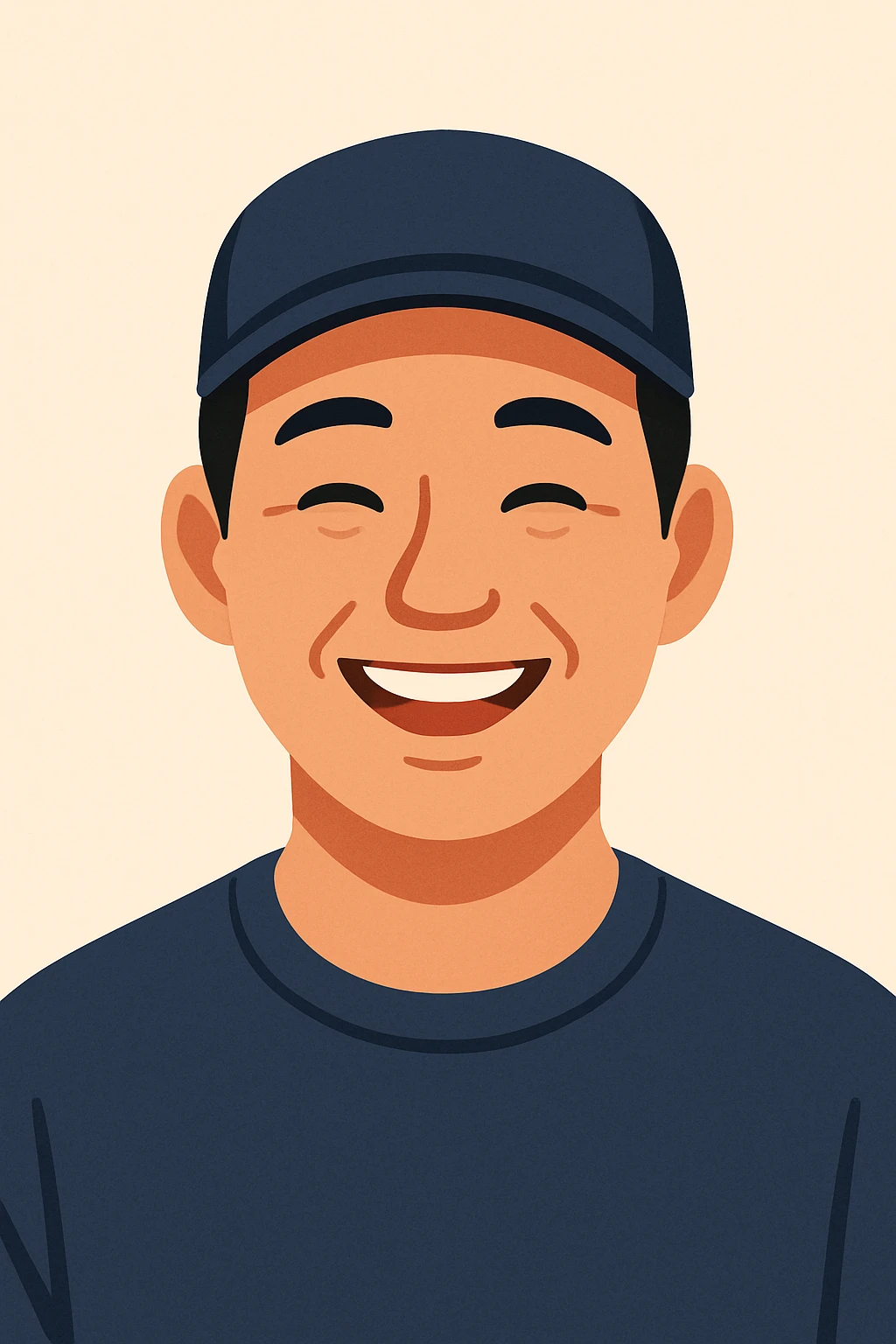 Chinese man wearing a cap, flat illustration style, cheerful, plain background emoji