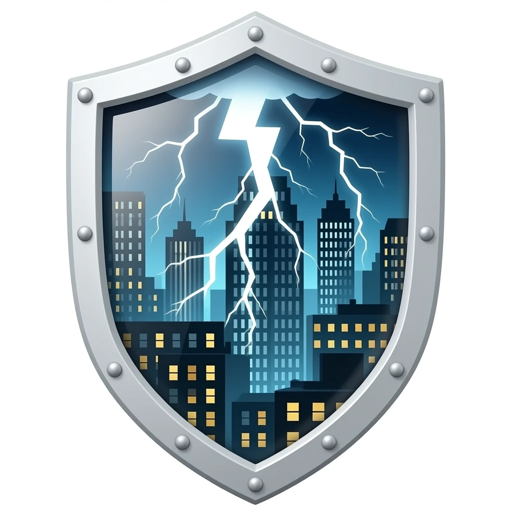 Цифровой щит: Нарисуй большой прозрачный щит над городом или компьютером, который отражает молнии (хакерские атаки). emoji