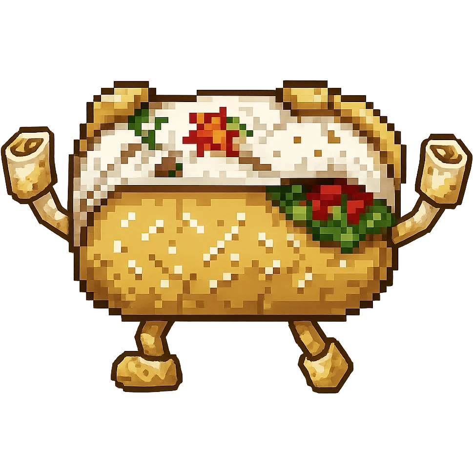 Change the hands so they are made of small burritos, pixel art style, no background emoji