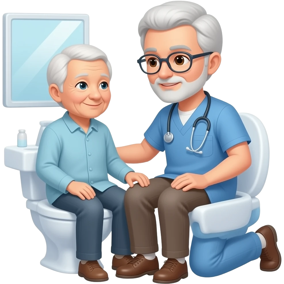 occupational therapist helping an elderly patient in the bathroom emoji