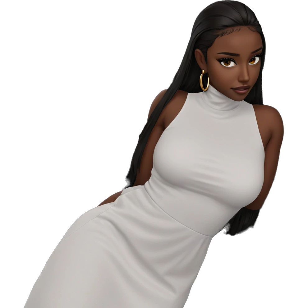 dark-skinned girl in white dress emoji