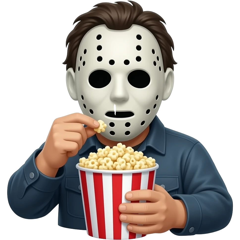micheal myers mask with no markings eating bucket of popcorn emoji