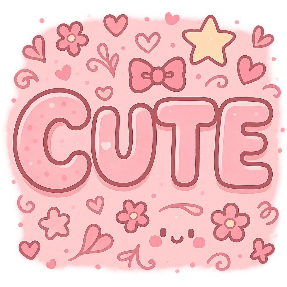 the word 'cute' in a creative, pink-themed style emoji