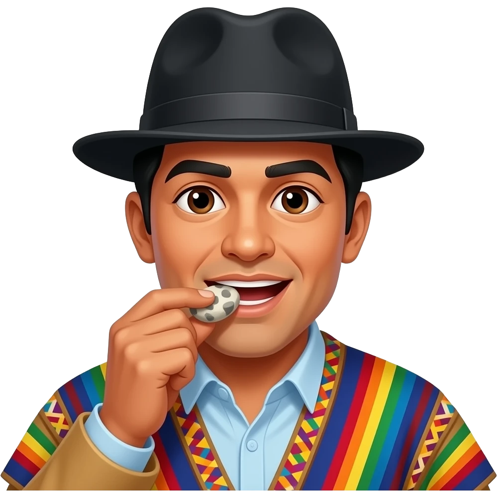 A Bolivian man munching on pebbles emoji