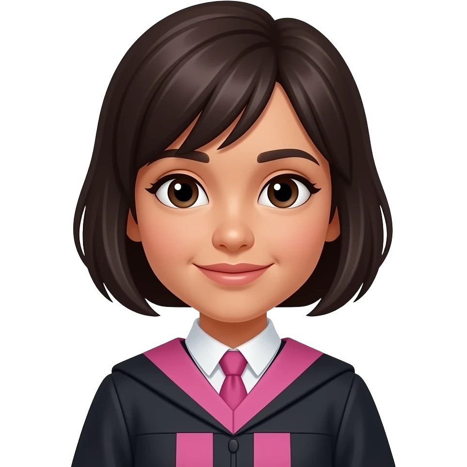 quero uma MENINA estudante de direito com o cabelo curto escuro, faça ela um pouco parda, mas não tanto e usando roupas rosas emoji