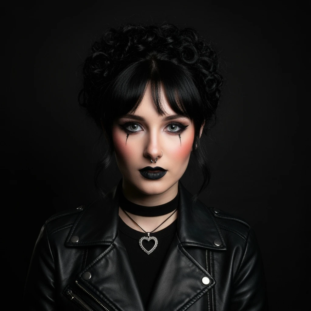 goth profile picture with a heart accent, cute, expressive, minimal, new variation 4 emoji