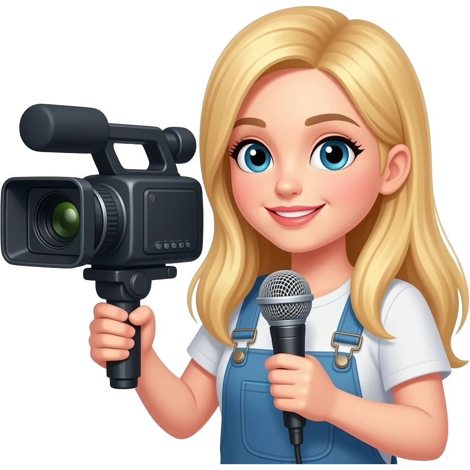 quiero una chica blanca rubia​ que aparezca con uva camara de televisión y un micrófono de televisión emoji