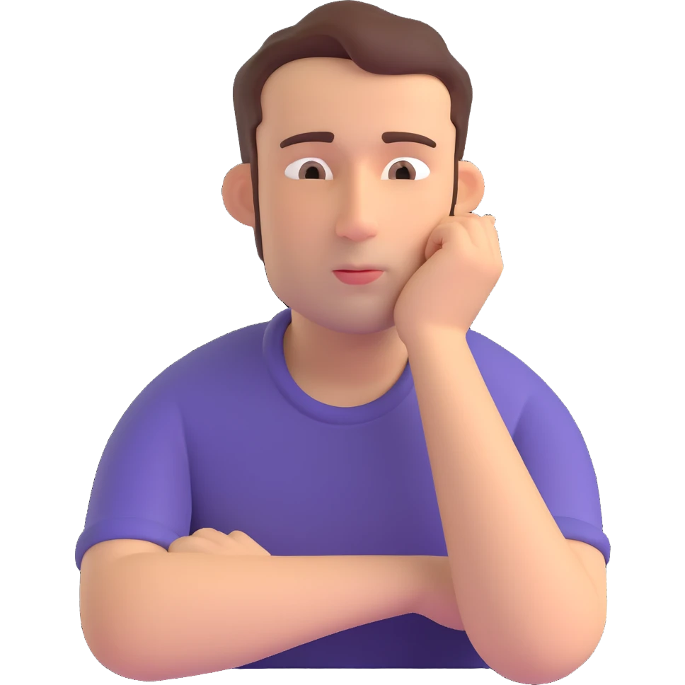 a man thinking, hand on chin, pondering expression, 3D style emoji