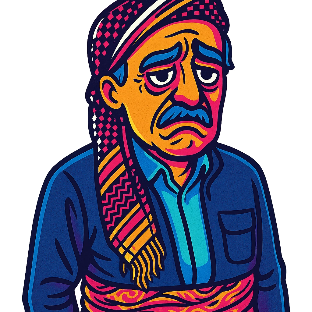 Create a cartoon sticker with a sad expression in the style of Flux Pro, with a transparent background. The style should reflect the vibrant and pop colors typical of Flux Pro style. emoji