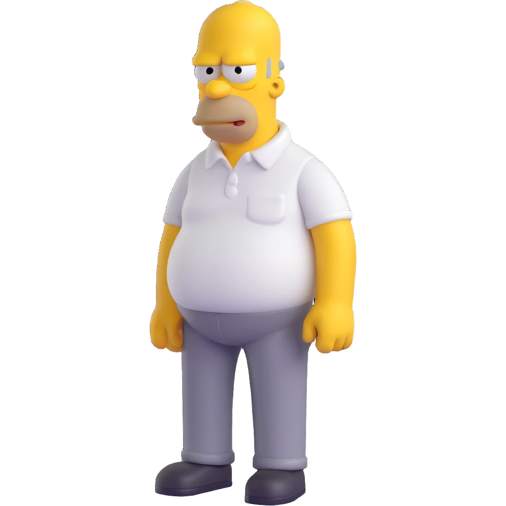 Homer Simpson 3D emoji style, yellow skin, bald, white shirt, rounded features emoji