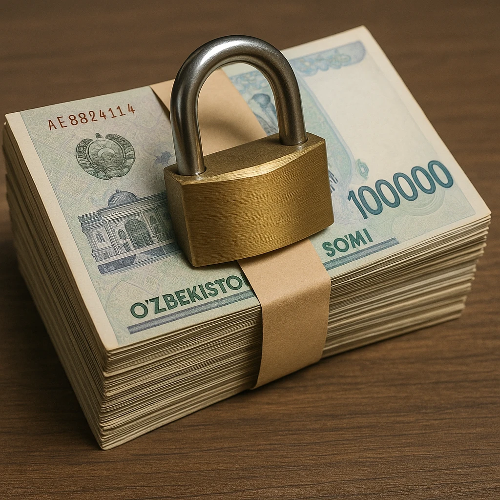 Сгенерируй мне пачку узбекских денег под замком emoji