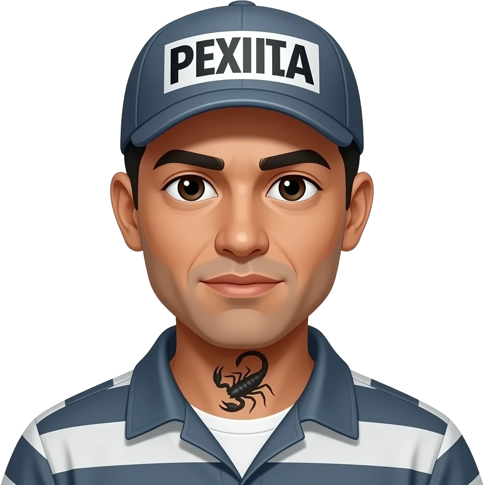 mexican with darker skin color prisoner wearing a prison cap and a scorpion tatoo on his neck emoji