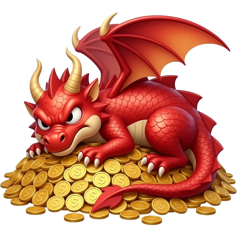 angry red dragon sleeping on a mount of coins emoji