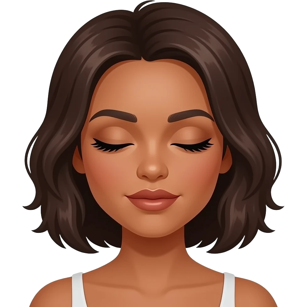 Brown skin eyes closed up close having eyelash extensions applied emoji