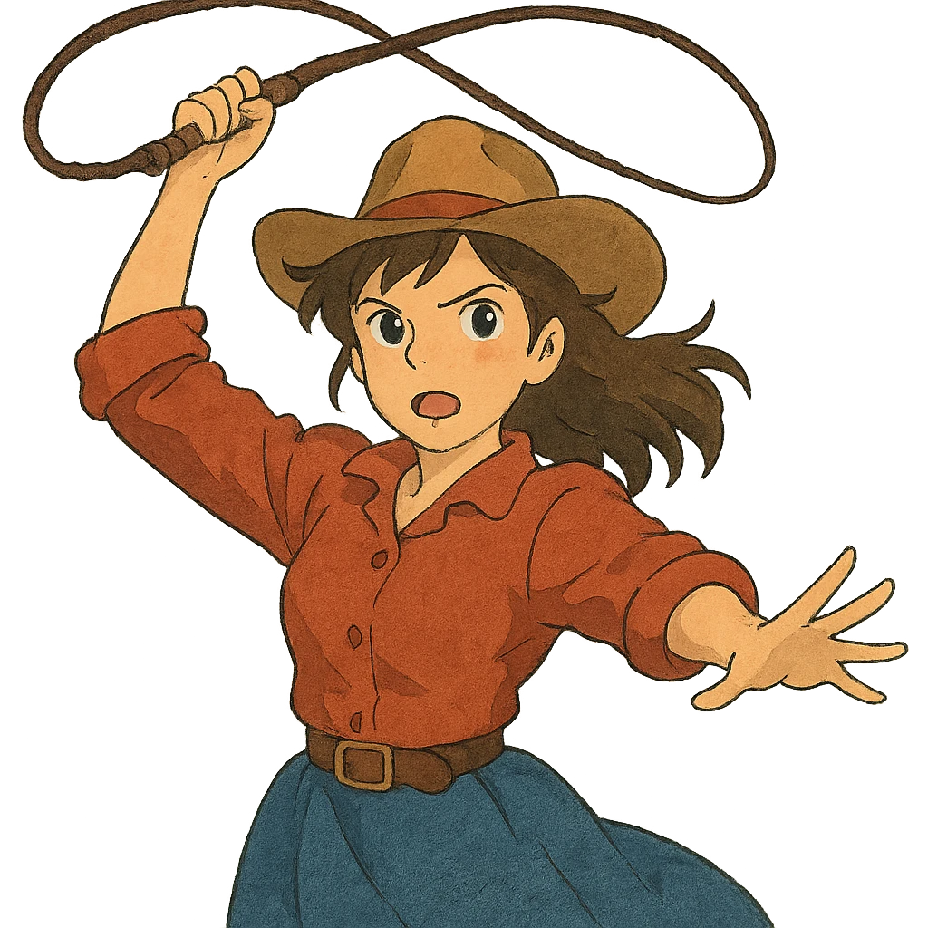 ghibli style woman raising a whip emoji