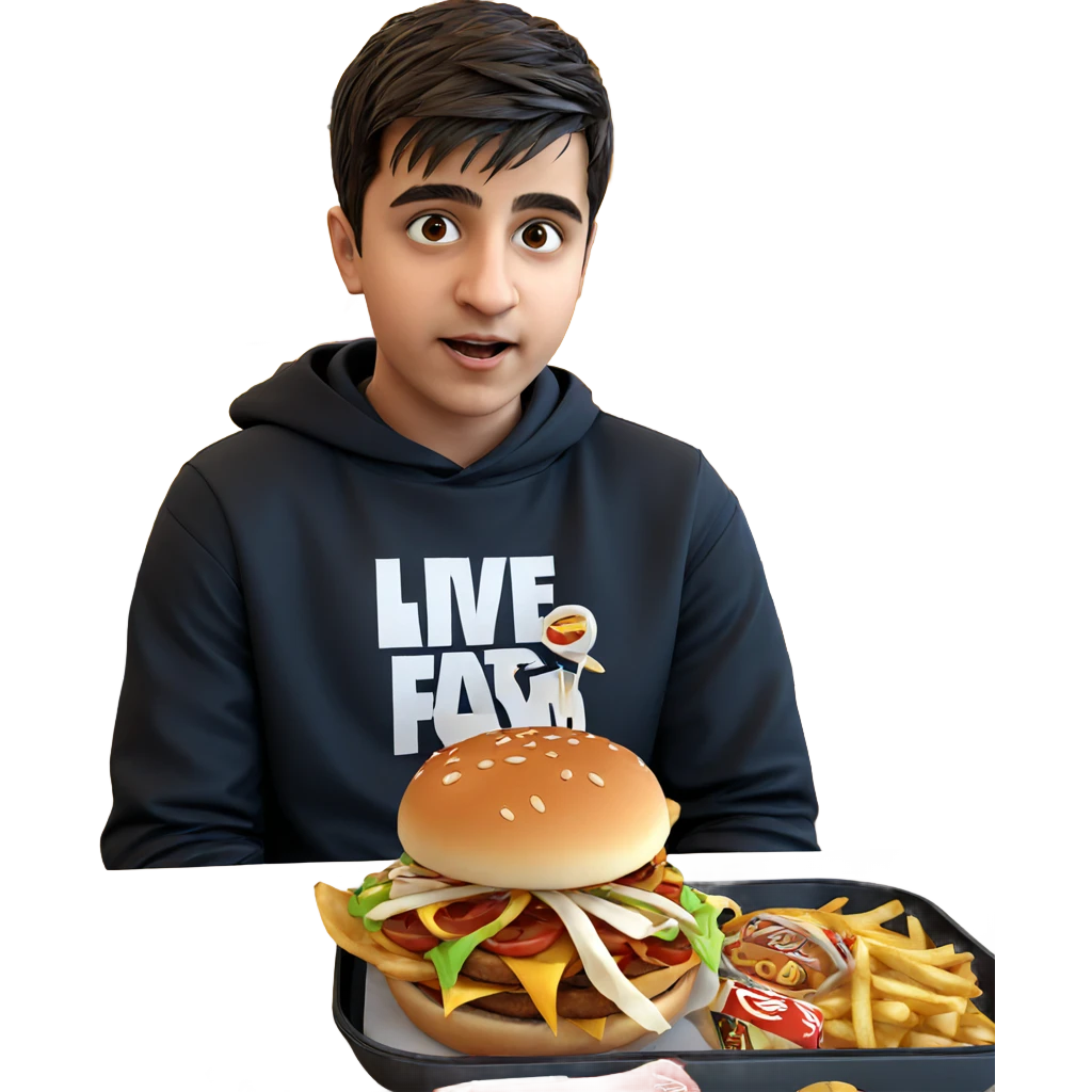 boy enjoying fast food indoors emoji
