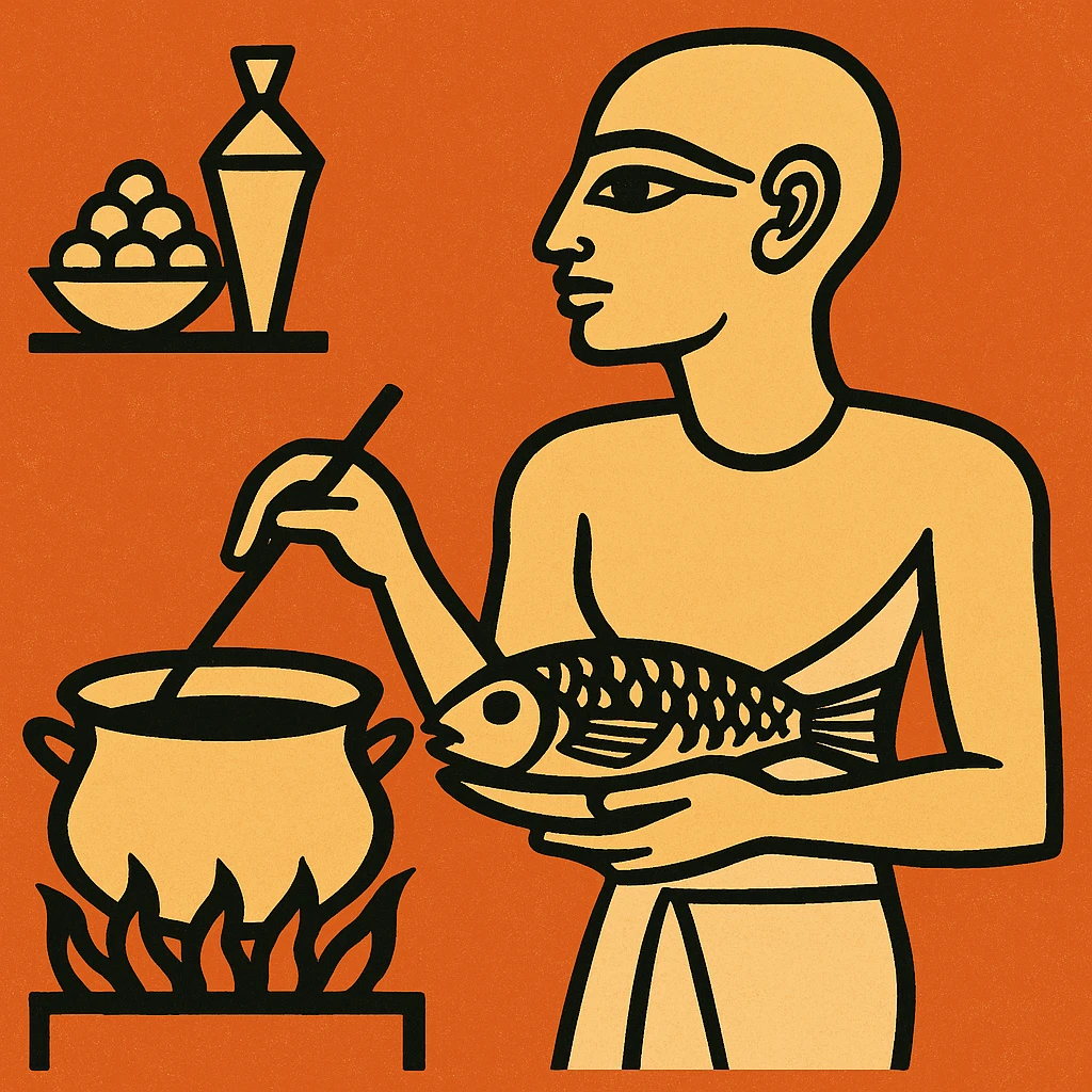 ancient Egyptian cooking scene in hieroglyphic style emoji