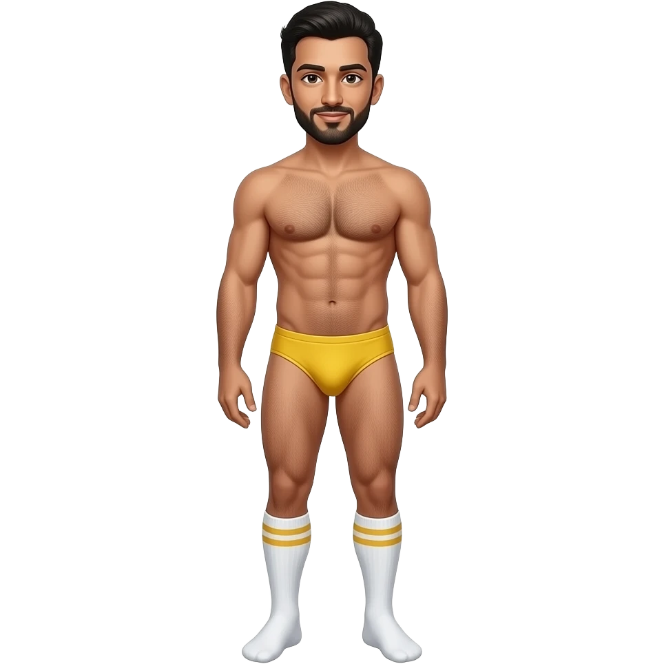 Arab man in yellow thong wearing white knee high gym socksyellow stripe emoji