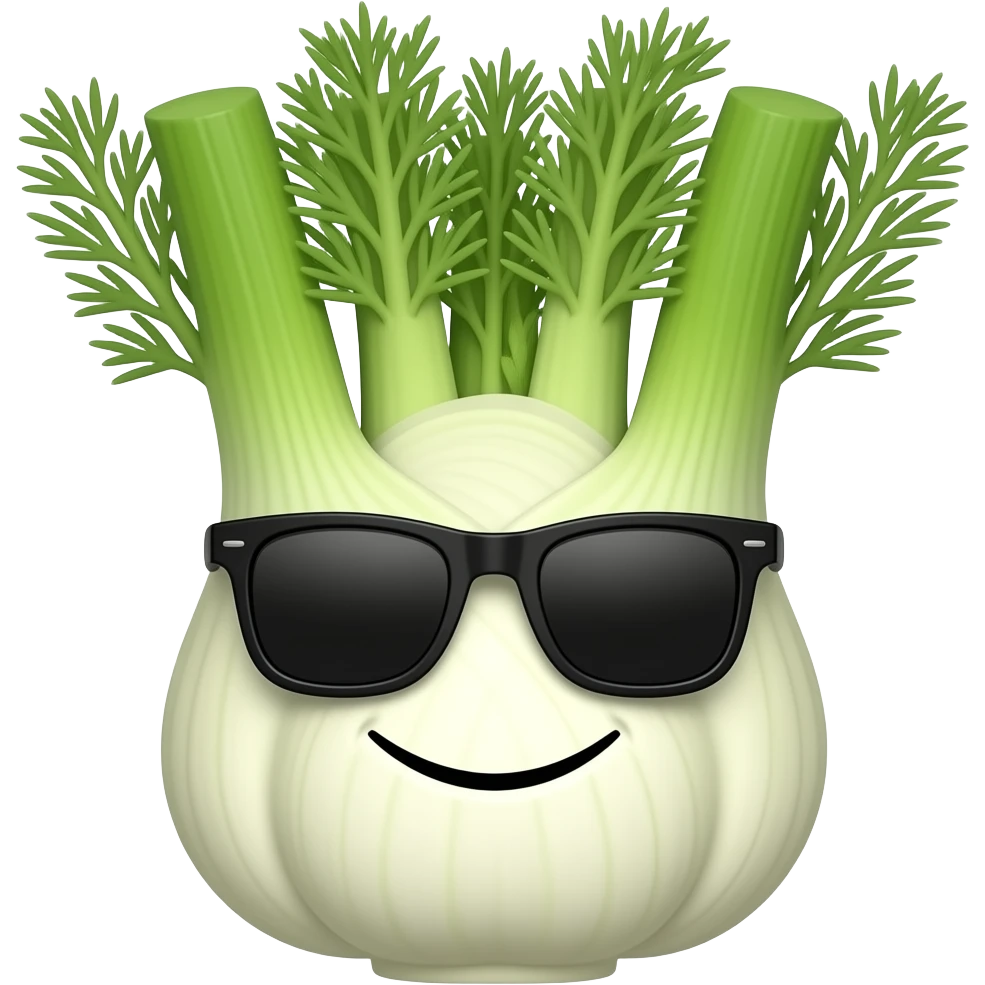 Fenouil rond qui sourit fier avec toutes petites lunettes de soleil emoji