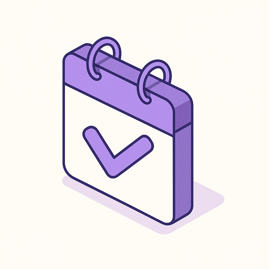 "Schedule clear", no text, with the colors: Primary Purple:  #8B5CF6
  Light Purple:    #A78BFA emoji