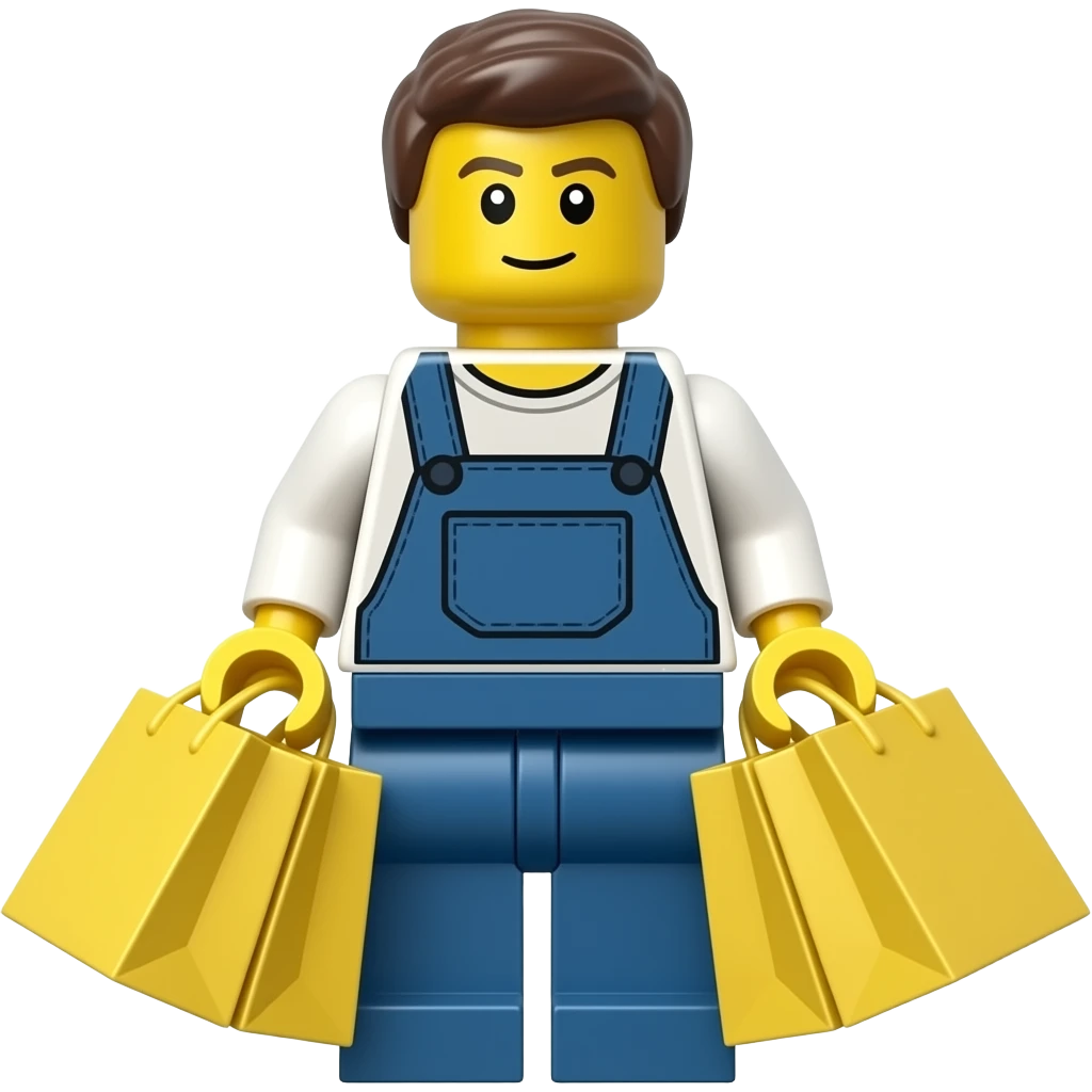 Create a lego minifig carriying shopping bags emoji
