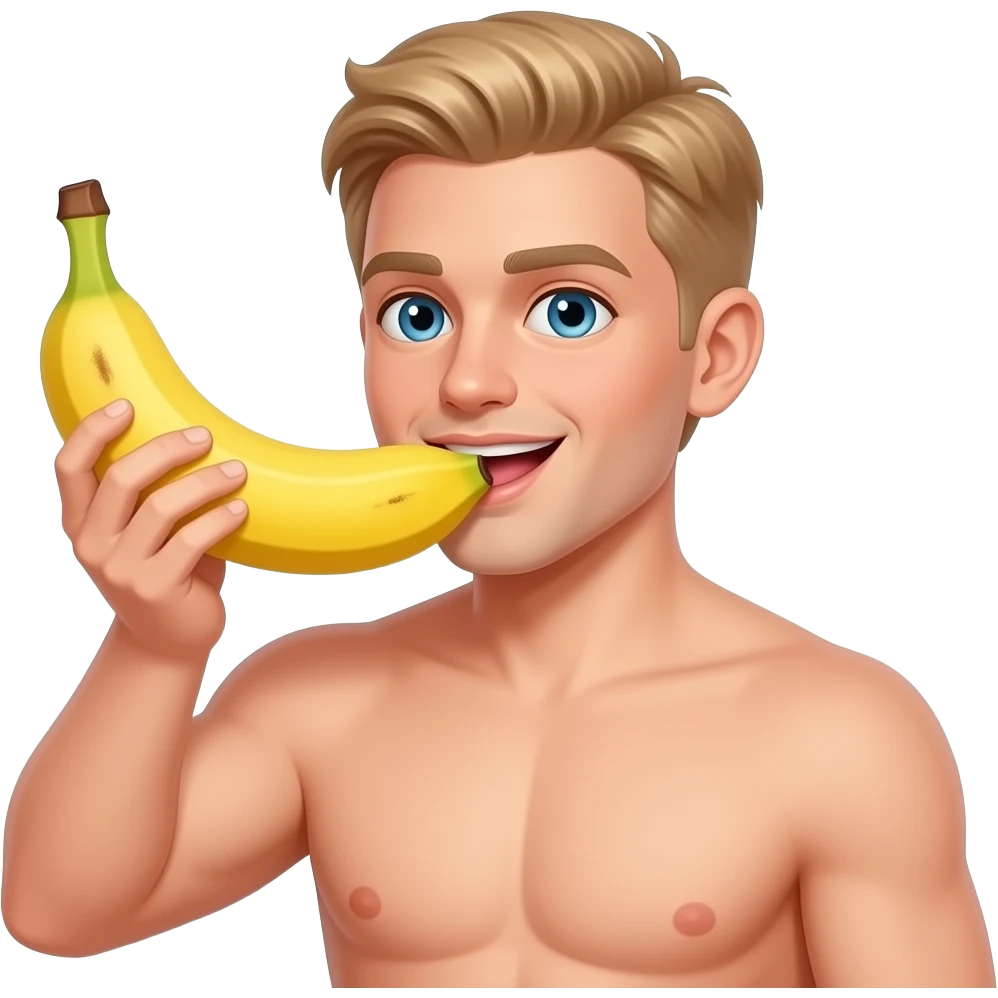 sexy naked blond guy lick a big banana emoji
