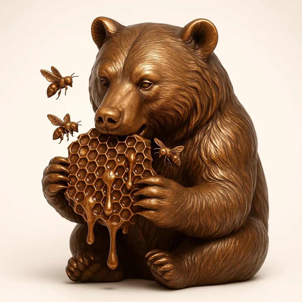 bear eating honeycomb with bees flying around emoji