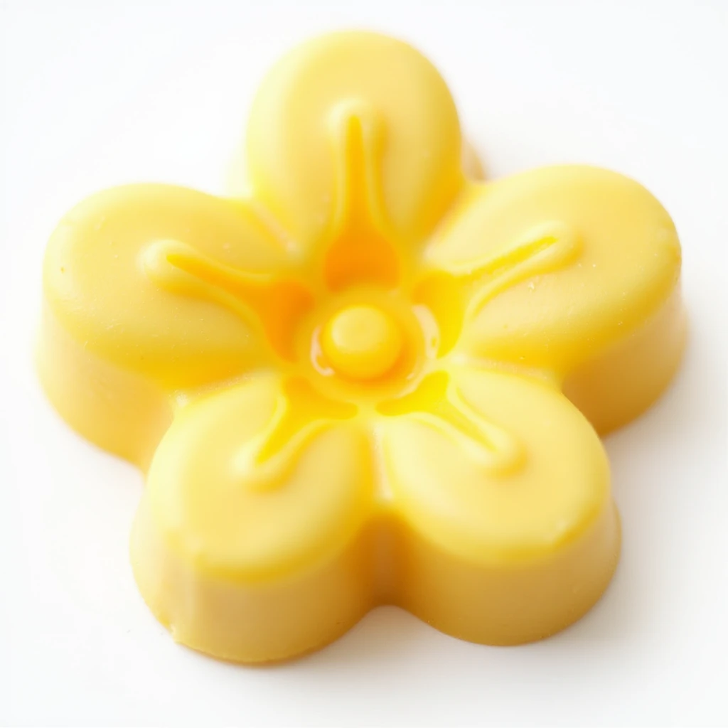 realistic yellow flower-shaped candy, isolated on a transparent background, no visible background emoji