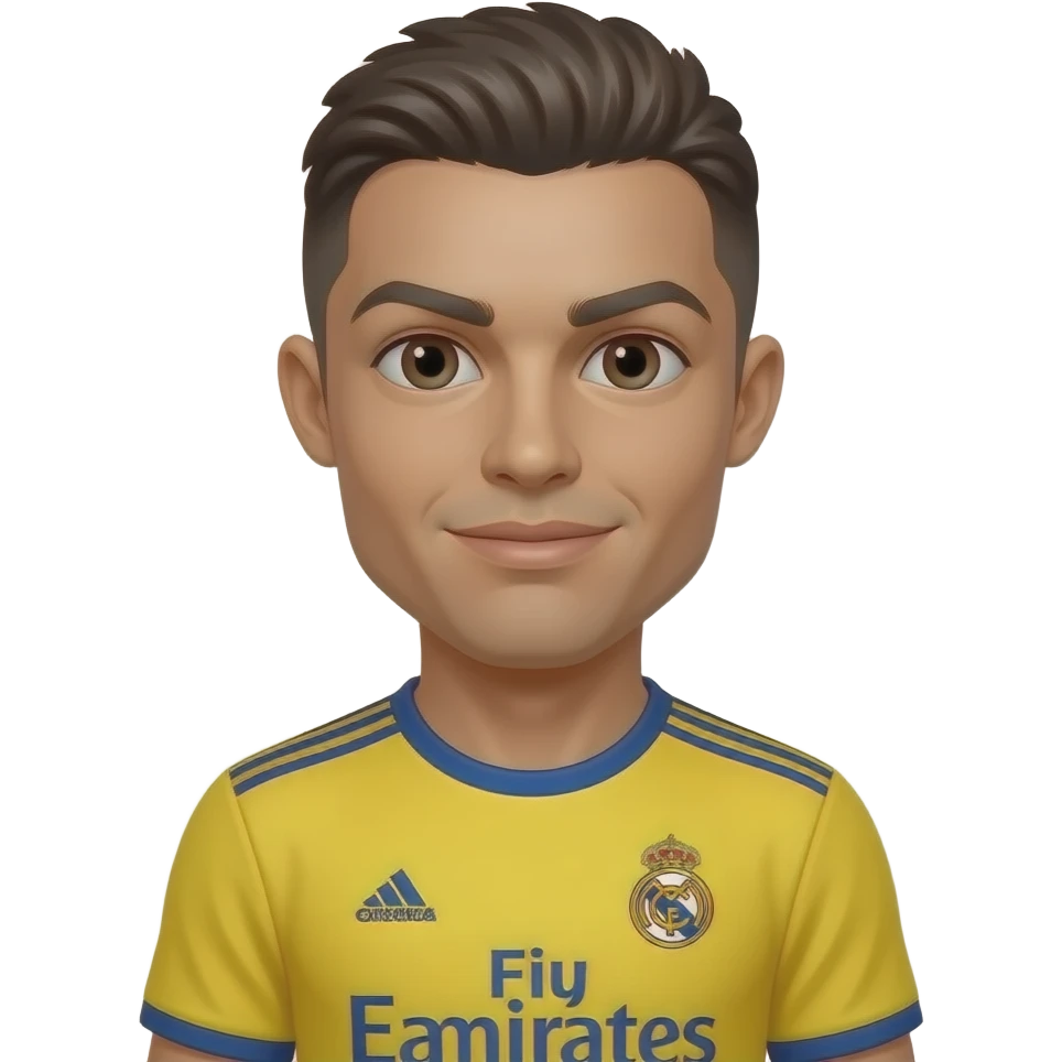 Coveka sa braon kosom sa dresom real madrida koji je zut i da pose ronaldo jr emoji