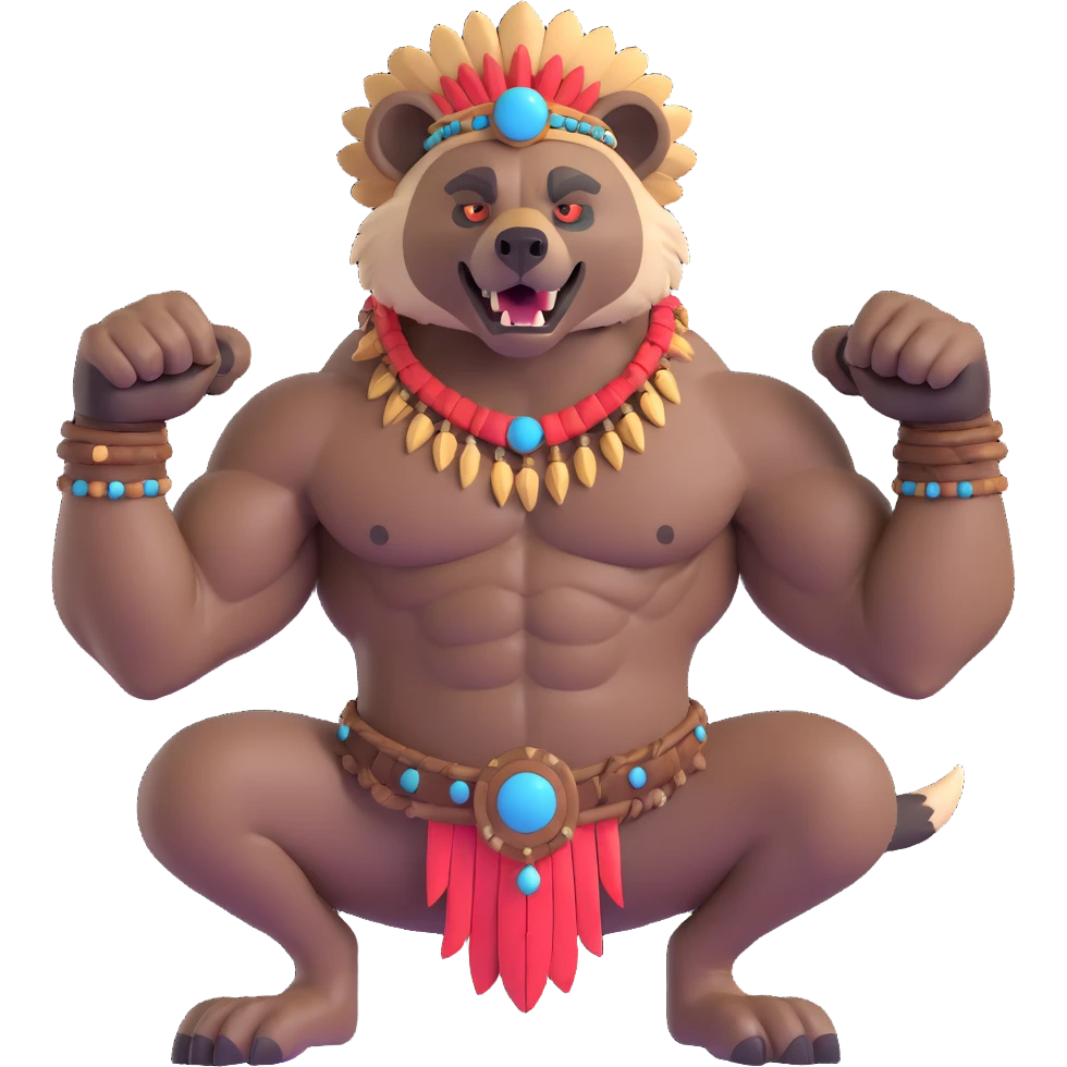 A native strong buff hyena with war bonnet flexing posing  emoji